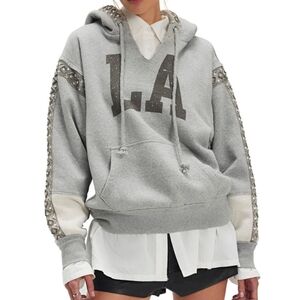 NWT. Free People Midnight Sparlke Embellished Graphic Hoodie. Womens Size S